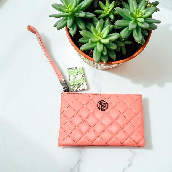Studio Badgley Mischka coral vegan leather diamond quilted wristlet - Picture 7 of 7